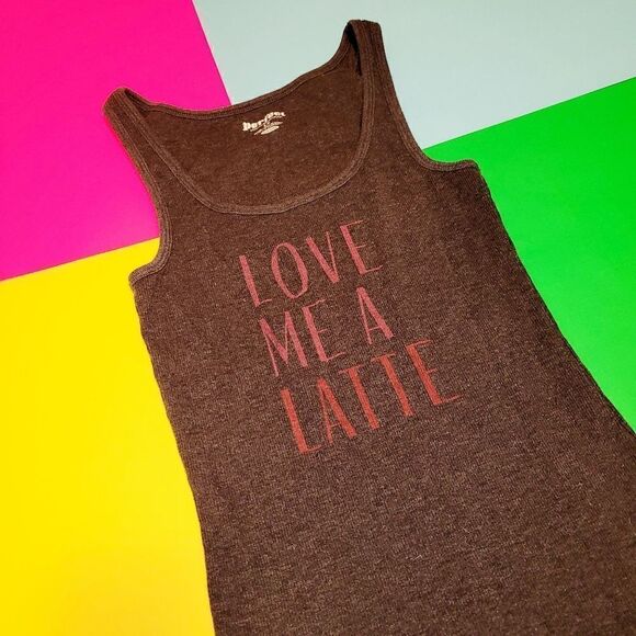 3/$20 Old Navy " Love me a Latte" print logo grey tank tops tee shirt - Picture 2 of 4